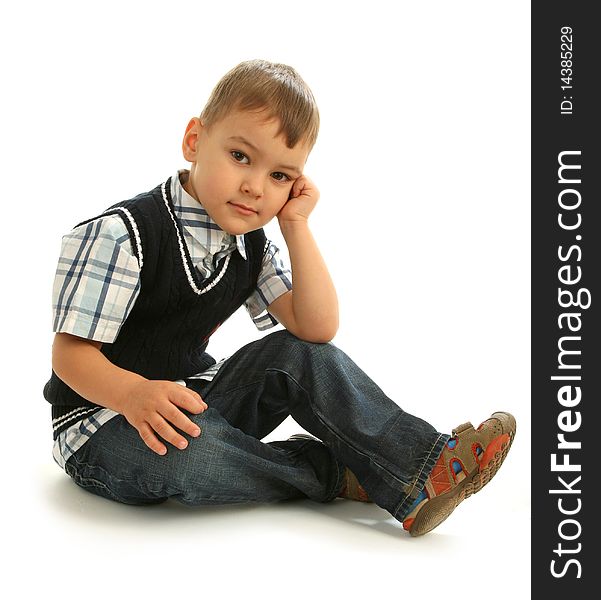 Little boy on white background