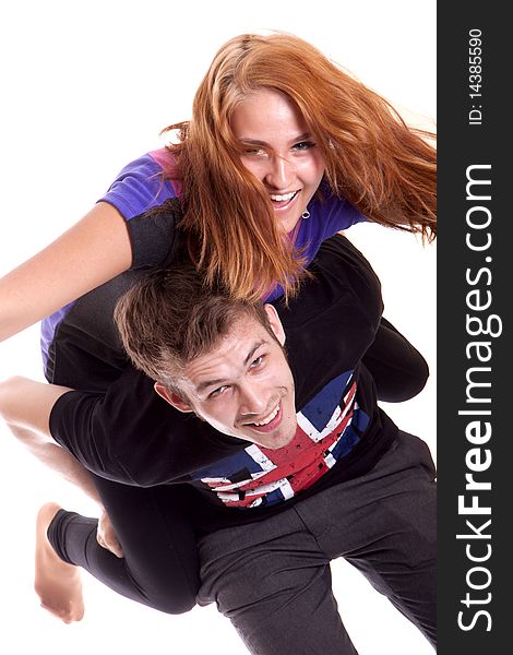 Boy and his girlfriend shot in studio on white background