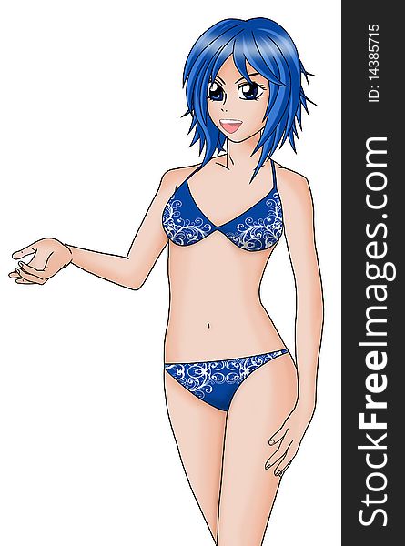 Illustration of a young girl with blue bikini