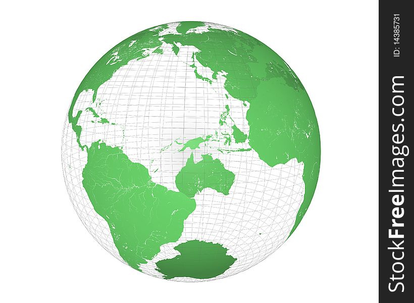 A 3D wired green globe.