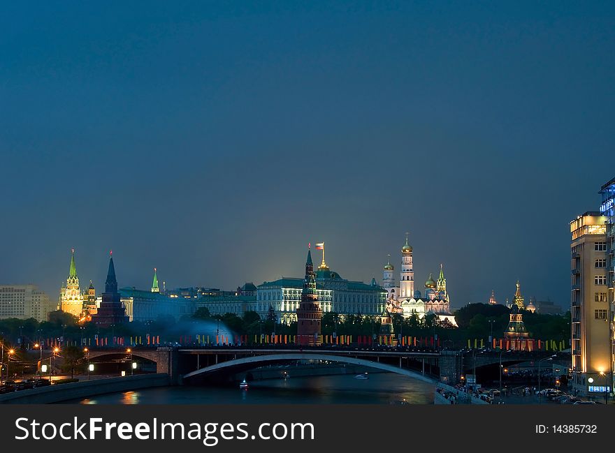 Panorama of Night Kremlin. Moscow. Russia