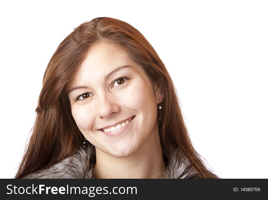 Portrait of young beautiful happy woman. Isolated on white background.