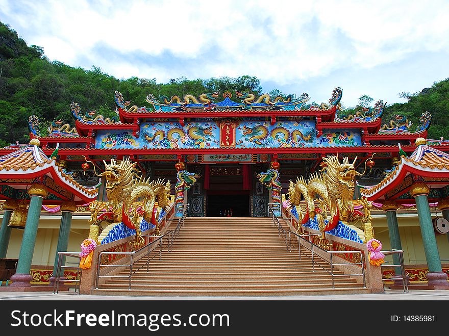 The colorful Chinese temple in the chainese style temple ,Thailand