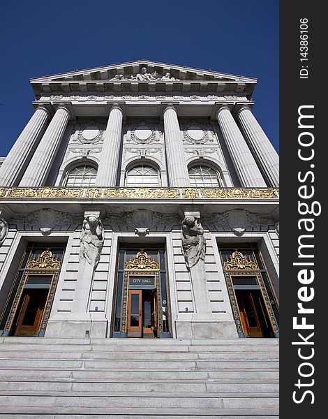 San Francisco City Hall re-opened in 1915, in its open space area in the city's Civic Center, is a Beaux-Arts monument to the City Beautiful movement that epitomized the high-minded American Renaissance of the 1880s to 1917. The structure's dome is the fifth largest in the world. San Francisco City Hall re-opened in 1915, in its open space area in the city's Civic Center, is a Beaux-Arts monument to the City Beautiful movement that epitomized the high-minded American Renaissance of the 1880s to 1917. The structure's dome is the fifth largest in the world.