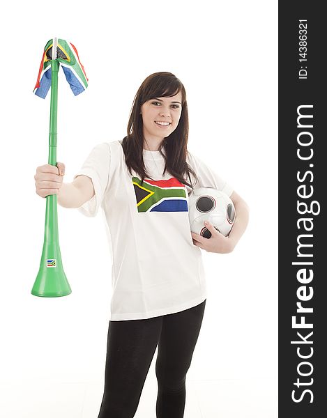 Young football fan supporting her teams wearing a South Africa shirt. Young football fan supporting her teams wearing a South Africa shirt.