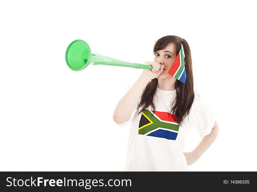 Young football fan supporting her teams wearing a South Africa shirt. Young football fan supporting her teams wearing a South Africa shirt.