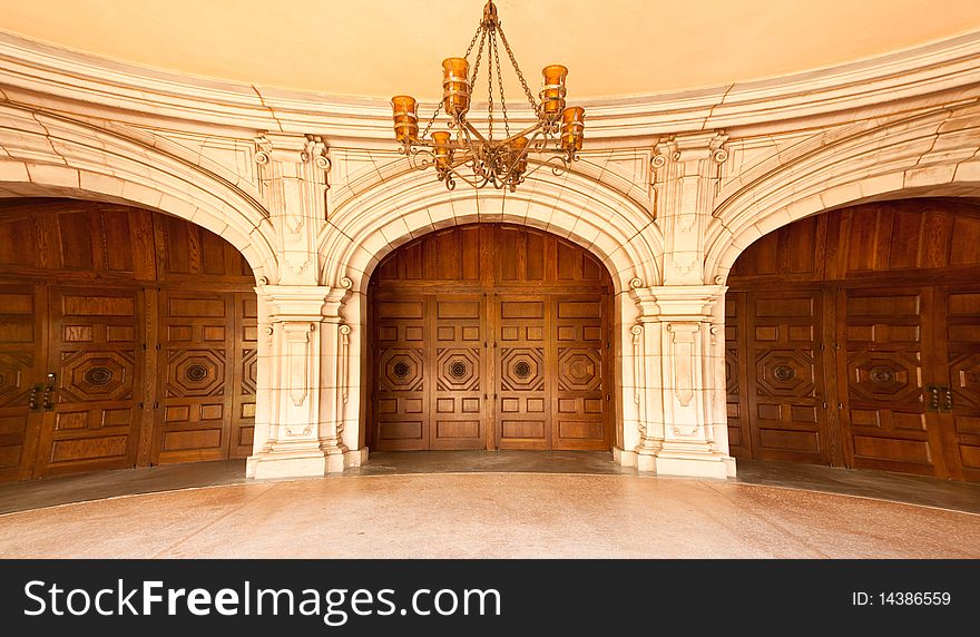 Three Majestic Classic Arched Doors with Chandelier - Fish-Eye Lens.