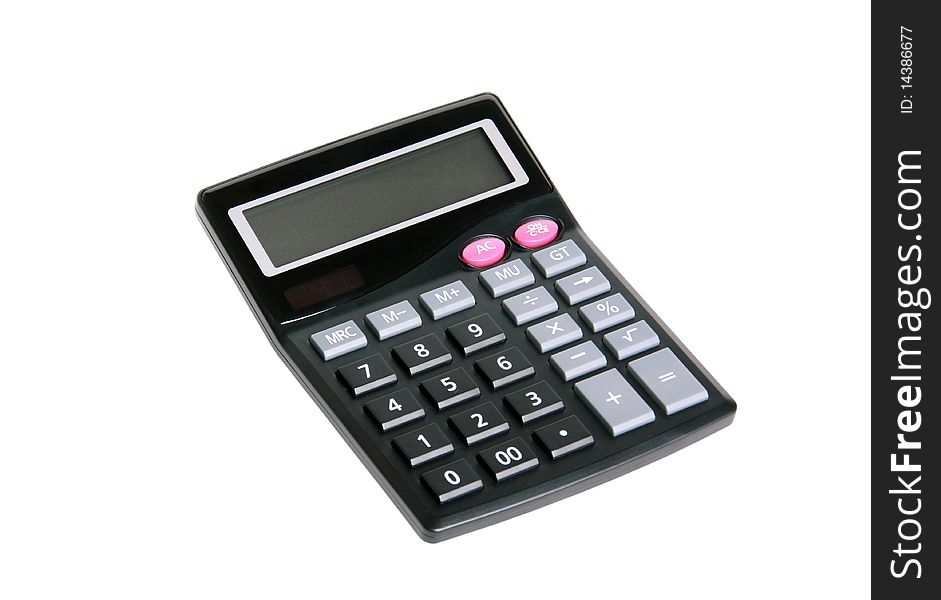 A small calculator isolated on a white background.