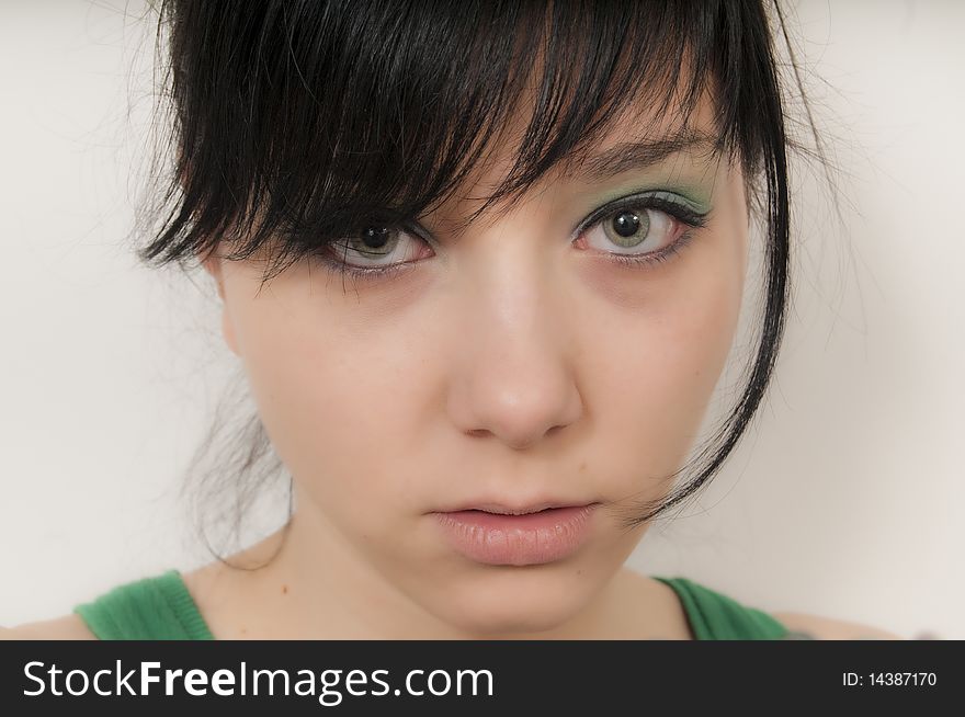 Beautiful brunette girl green eyes