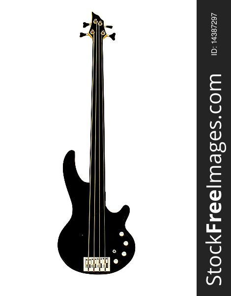 Fretless Electric Bass Guitar Isolated On White. Fretless Electric Bass Guitar Isolated On White