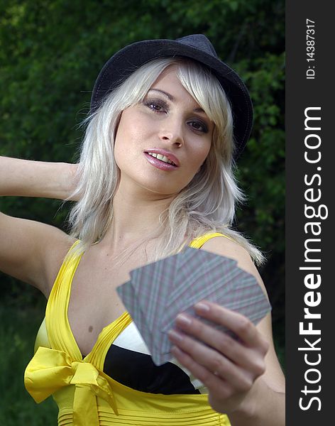 Country Girl With Cards