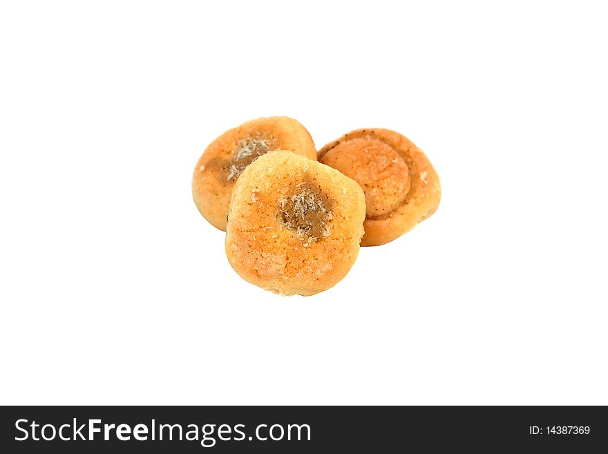 Home made Cookies with coconut and sesame oil isolated on white background