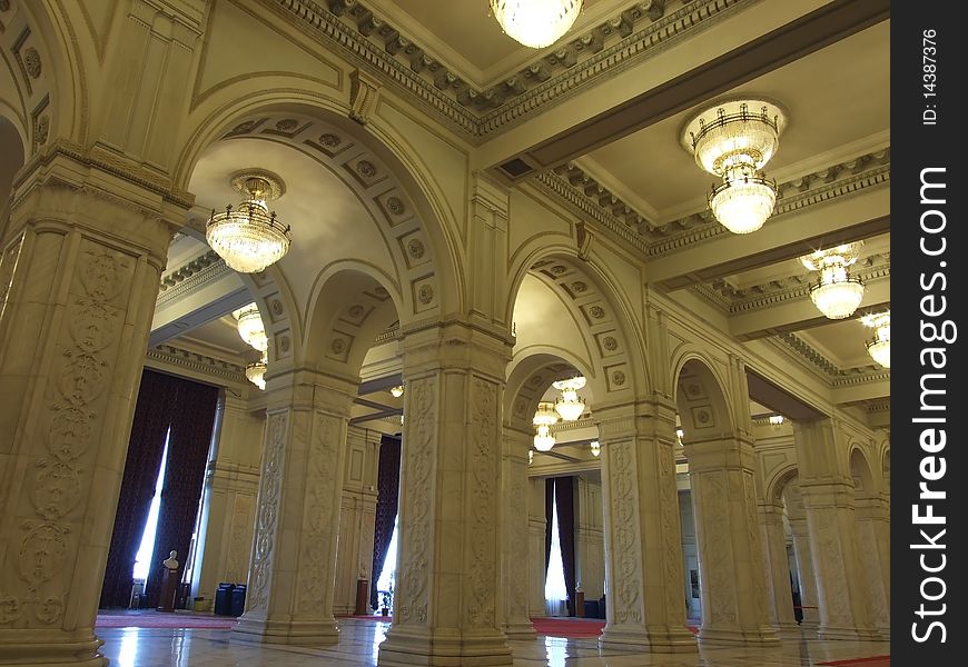 Columns and arches in Romanian Parliament , luxury interior