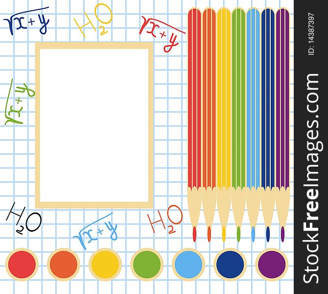 School frame with pencils on square background