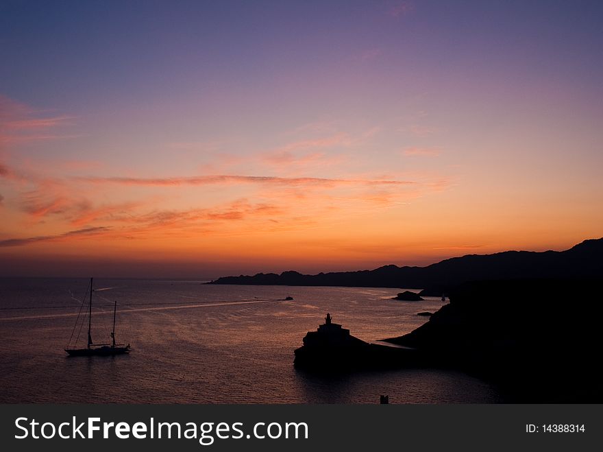 An image of sunset in corsica. Island of France