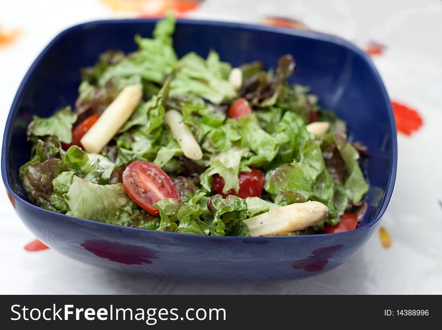 Close up of bowl with vegetable salad. Close up of bowl with vegetable salad