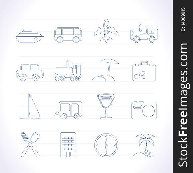 Travel, transportation, tourism and holiday icons