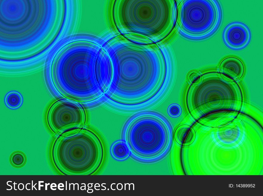 Cool blue and green gradient circles on green background. Cool blue and green gradient circles on green background