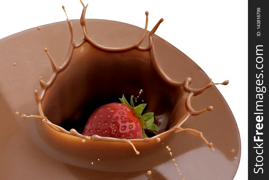 Closeup of strawberry and chocolate splash