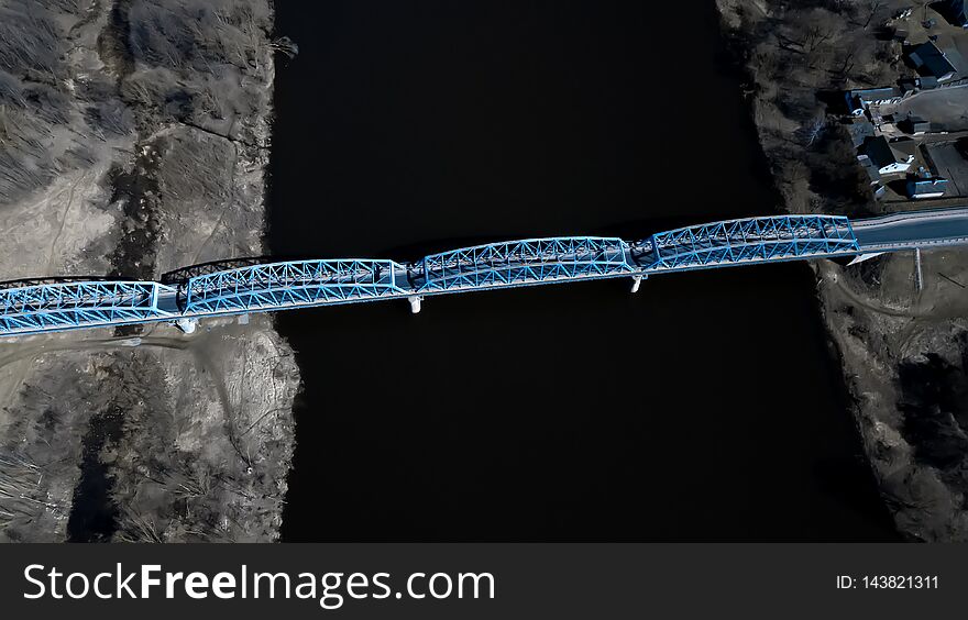 Bridge over the river top view, aerial photography