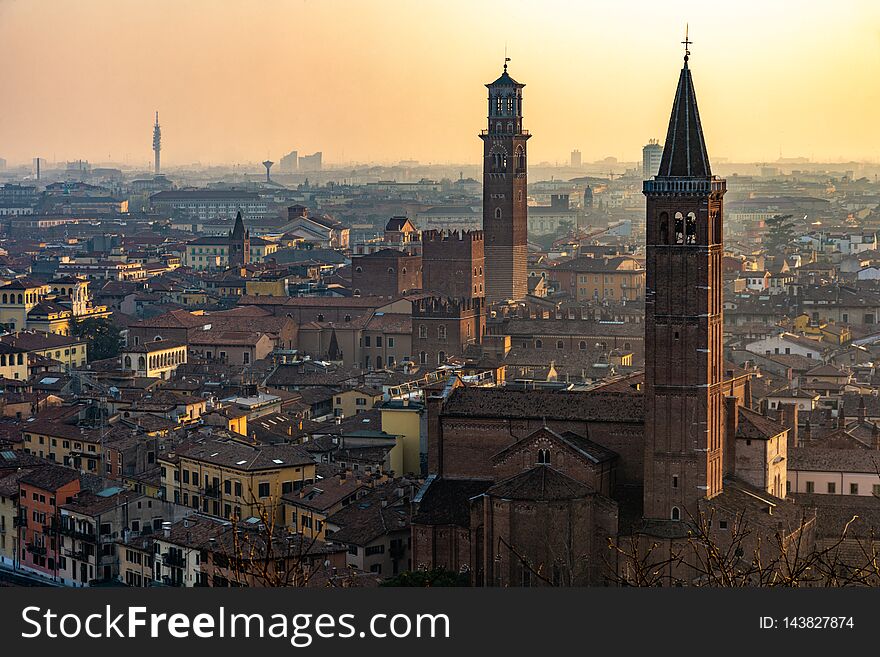 Panoramic Sunset View Of Verona, Italy