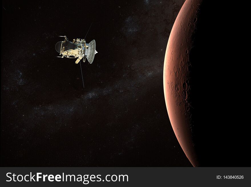 Red planet Mars. Spacecraft launch into space. Elements of this image furnished by NASA