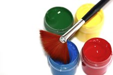 Paint Brush And Paint Buckets Stock Photos