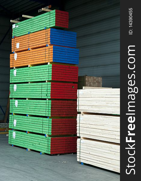 Color coded lumber for profiles in the construction industry. Color coded lumber for profiles in the construction industry