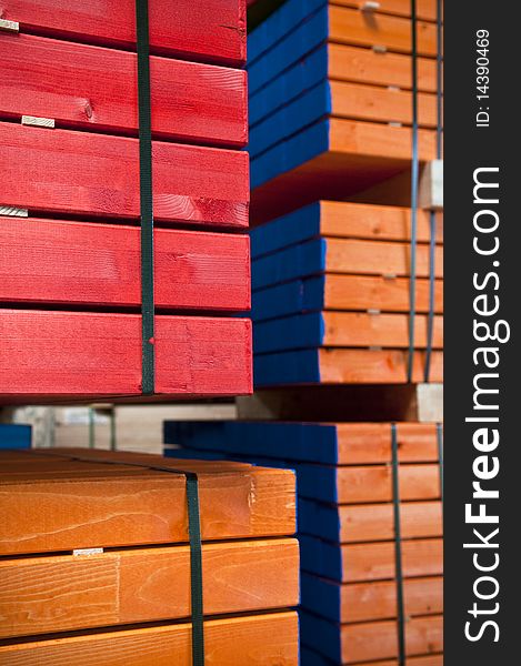 Color coded lumber for profiles in the construction industry. Color coded lumber for profiles in the construction industry