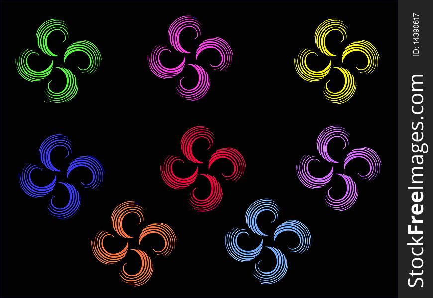 Twirl multicolor flowers with black background. vector