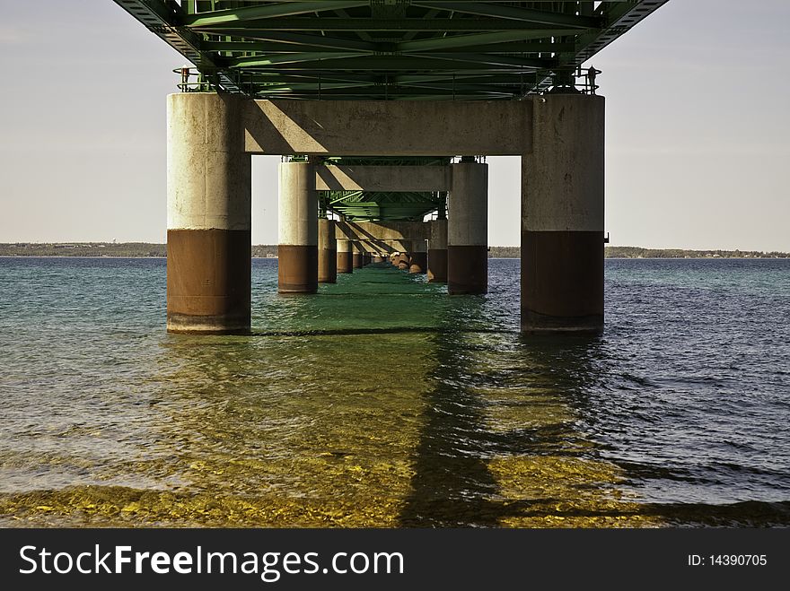 Looking North underneath the Mighty Mackinac Bridge.