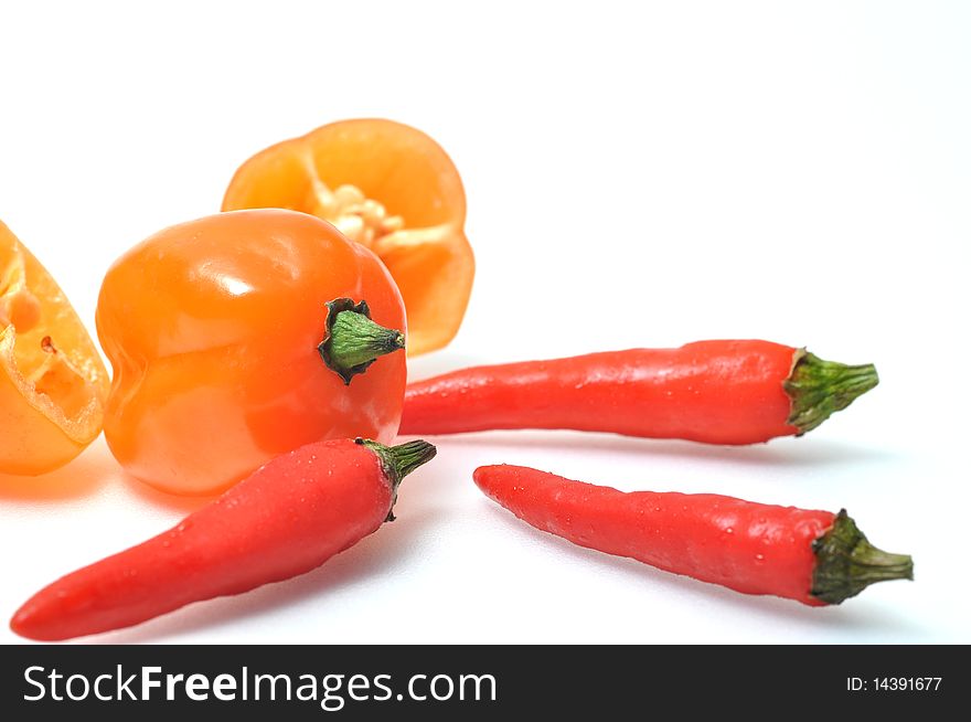 Isolated fresh hot pepper on white background