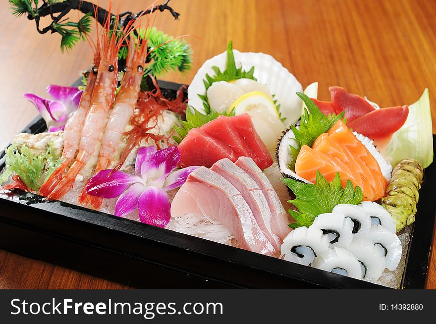 Japanese sashimi on a white dish