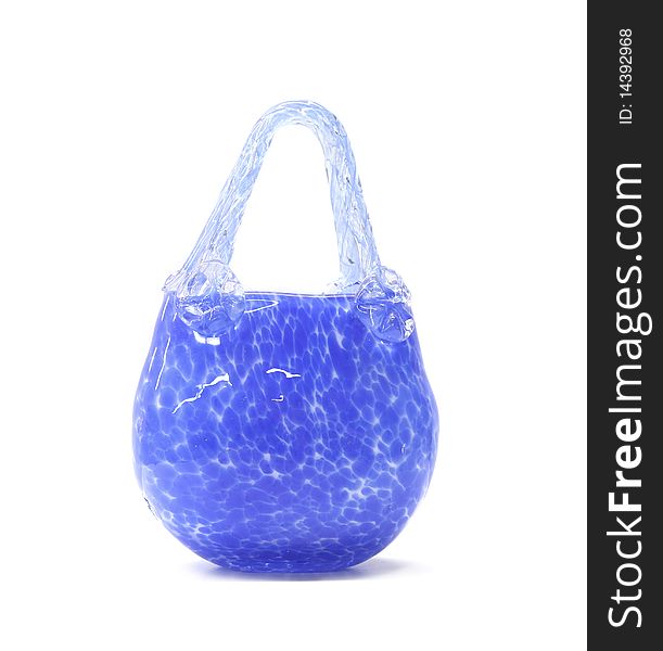 Blue glass basket on white background