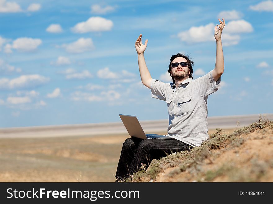 Man With Laptop Outdoors