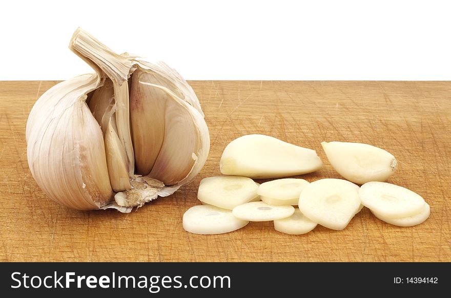 Chopped garlic on a board