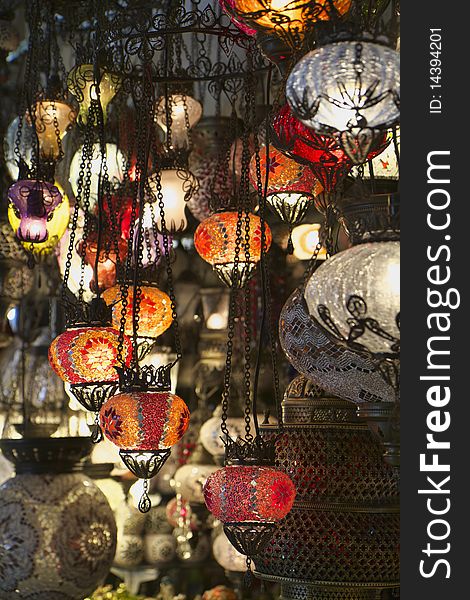 Turkey, Istanbul, Grand Bazaar (Kapali Carsi), handmade turkish lanterns for sale