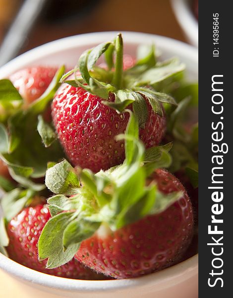 Closeup of strawberries in a bowl