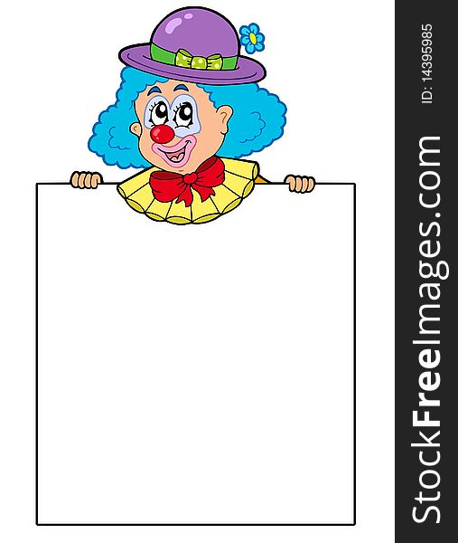 Clown holding blank board - illustration.