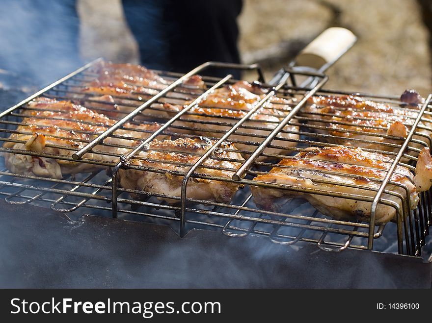 Meat preparation on fire. Meat-grill, a barbecue.