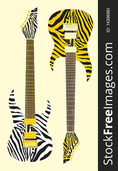 Electroguitars painted as a zebra and a tiger, a vector. Electroguitars painted as a zebra and a tiger, a vector