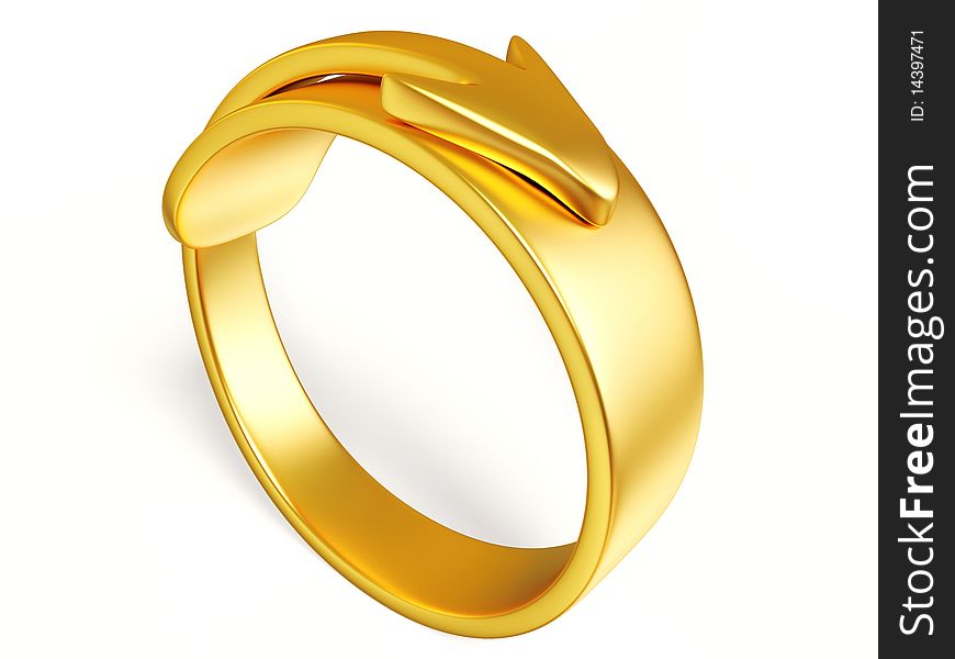 Gold ring pointer on white background isolated