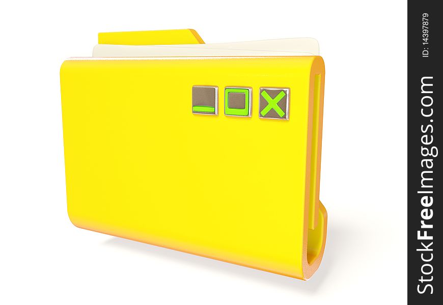 Yellow folder with green button on white background. Yellow folder with green button on white background