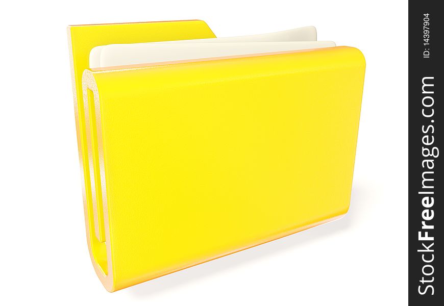 Yellow information folder with paper inside on white
