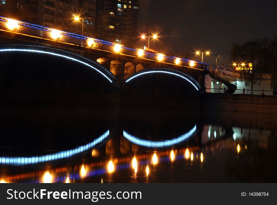 The bridge in the night with beautiful night scenes