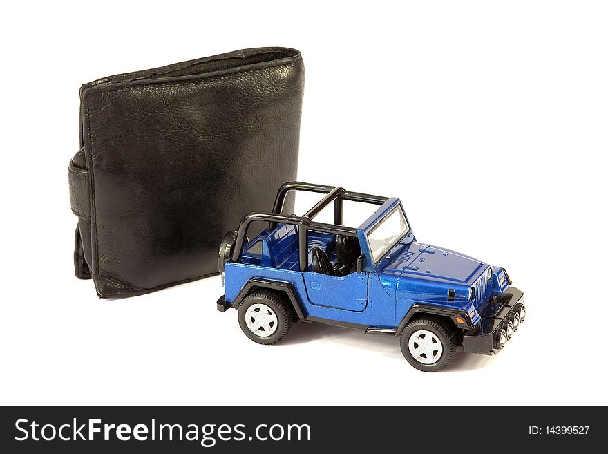 Car-SUV and a black wallet on a white background