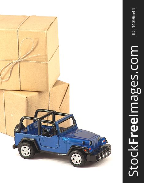 Car-SUV and a pile of cardboard boxes on a white background