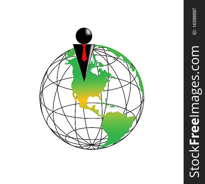 The globe and businessman on a white background