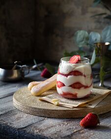 Glass With Homemade Dessert Of Whipped Cream, Red Berries, Cookies Stock Images Glass With Homemade Dessert Of Whipped Cream, Red Berries, Cookies Stock Images
