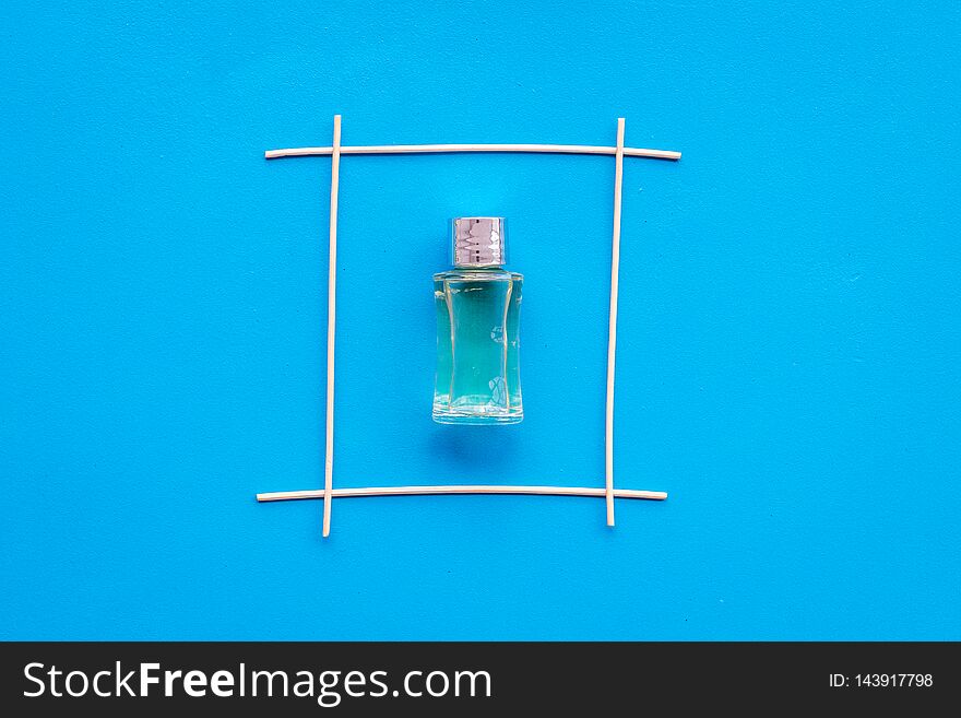 Fragrance Diffuser For Air Freshness On Blue Background Top View Mock-up